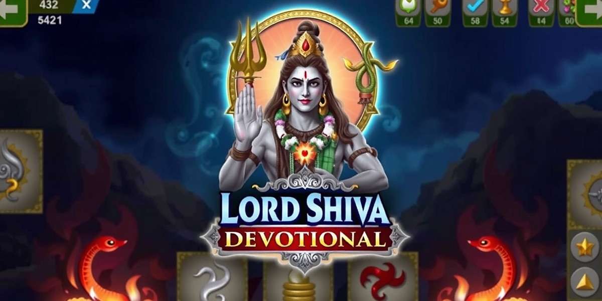 Lord Shiva Devotional - Divine Gaming Experience Lord Shiva Devotional game cover featuring Lord Shiva in meditation pose with sacred symbols like trishul, damru and snakes