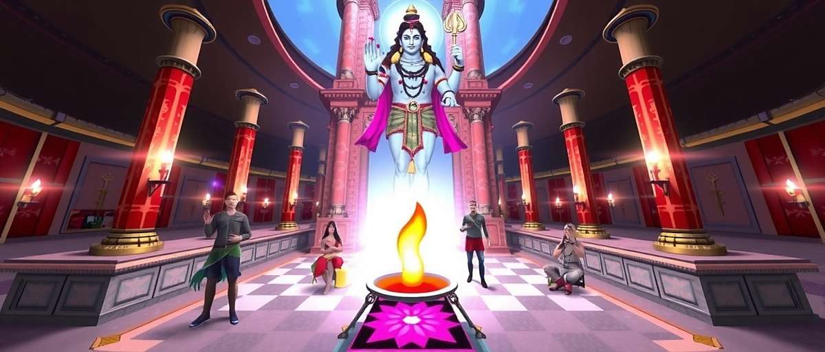 Virtual Puja in Lord Shiva Devotional Virtual temple scene from Lord Shiva Devotional showing users performing online puja with Shiva Lingam