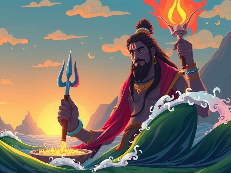 Mythological Stories in Lord Shiva Devotional Animated scene from Lord Shiva Devotional depicting the story of Samudra Manthan with Lord Shiva consuming poison